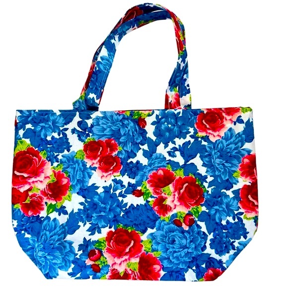 Handmade Colorful Floral Fabric Cotton Tote Bag All Purpose Carry Shoulder Purse - Picture 6 of 12